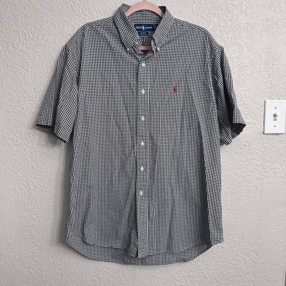 Ralph Lauren Men's Black/White Checkered Button Down Short Sleeve Shirt - Size L - Picture 1 of 6